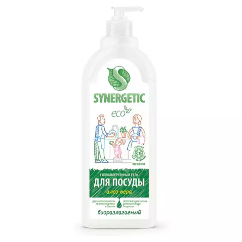 Гель для мытья посуды биоразлагаемый 1 л, SYNERGETIC "Алоэ", флип-топ, 103103/8,701917
