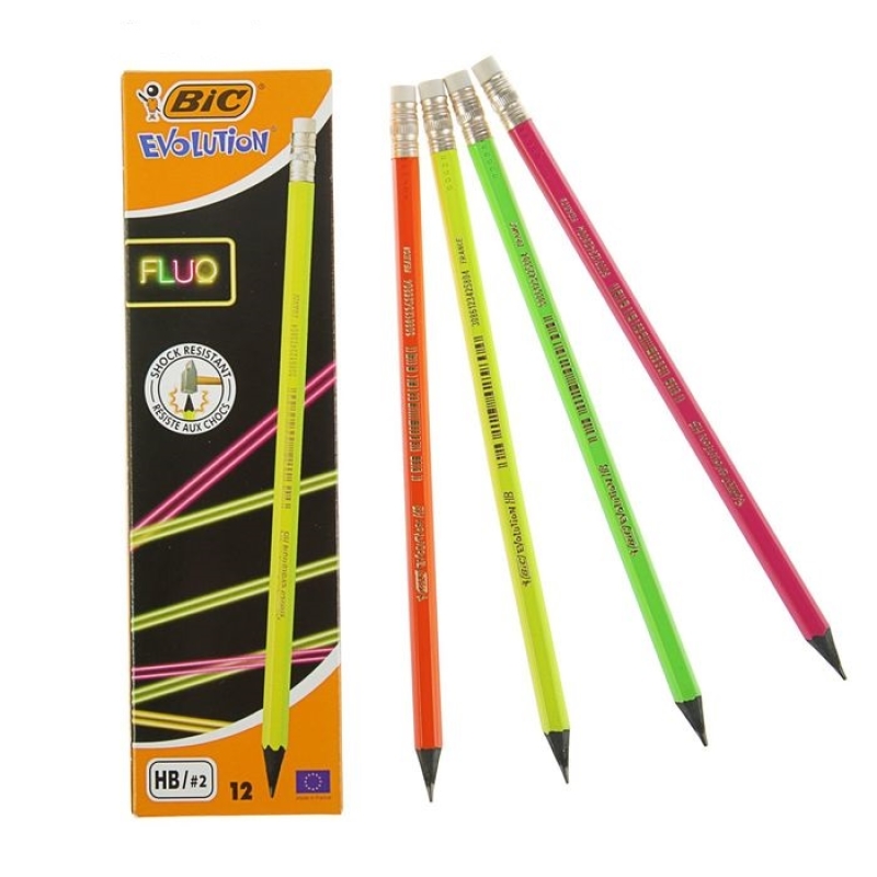 Карандаш чернографитный BIC EVOLUTION FLUO, пластиковый с ластиком, 942882
