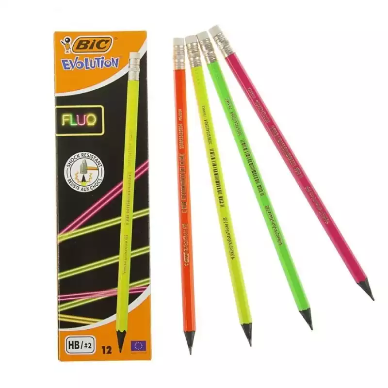Карандаш чернографитный BIC EVOLUTION FLUO, пластиковый с ластиком, 942882