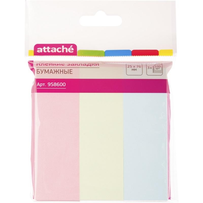 Клейкие закладки бумажные 3цв.по 100л. 25ммх76 Attache,958600