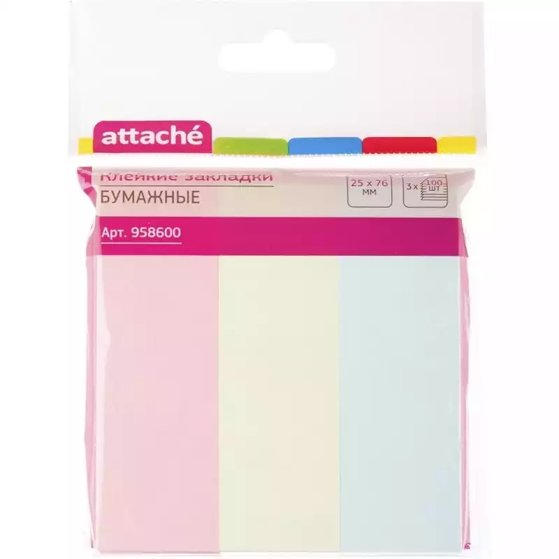 Клейкие закладки бумажные 3цв.по 100л. 25ммх76 Attache,958600